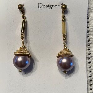 Gold and Purple Drop Earrings